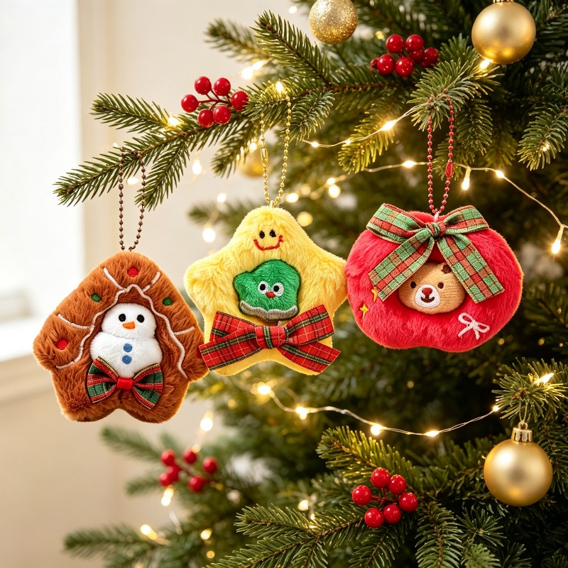 Embroidery Xmas Decorations - 3 Pack Plush Embroidery Christmas Ornaments