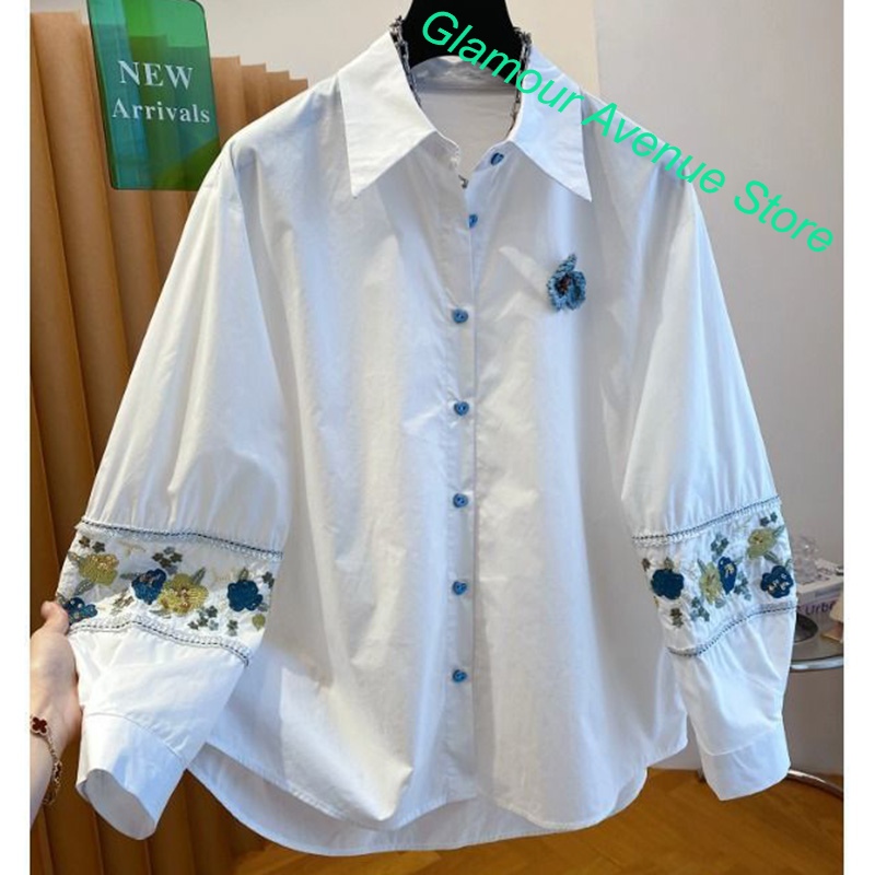 Embroidery Love - French luxury high-grade white embroidered shirt