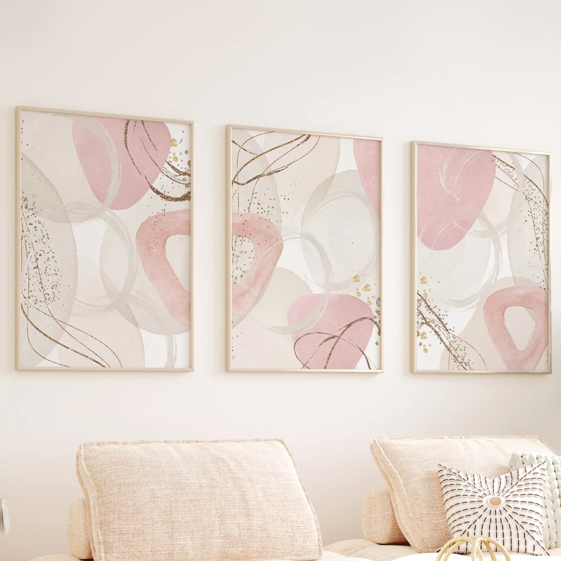 Embroidery Wall Art - 3pcs Set Wall Art Pink Canvas