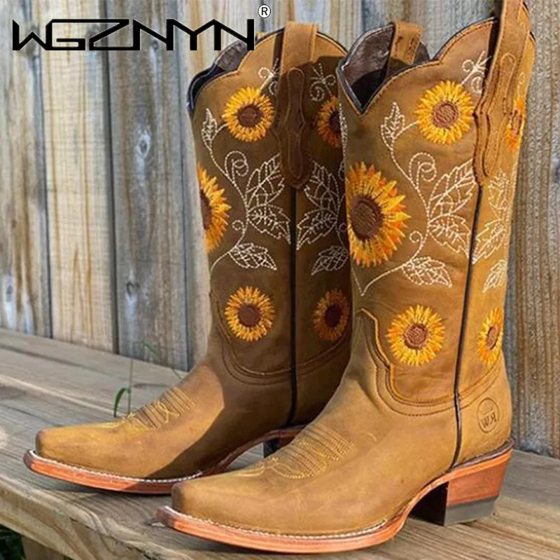 Embroidery Flower - Designer Women Coffee Brown Embroidery Boots