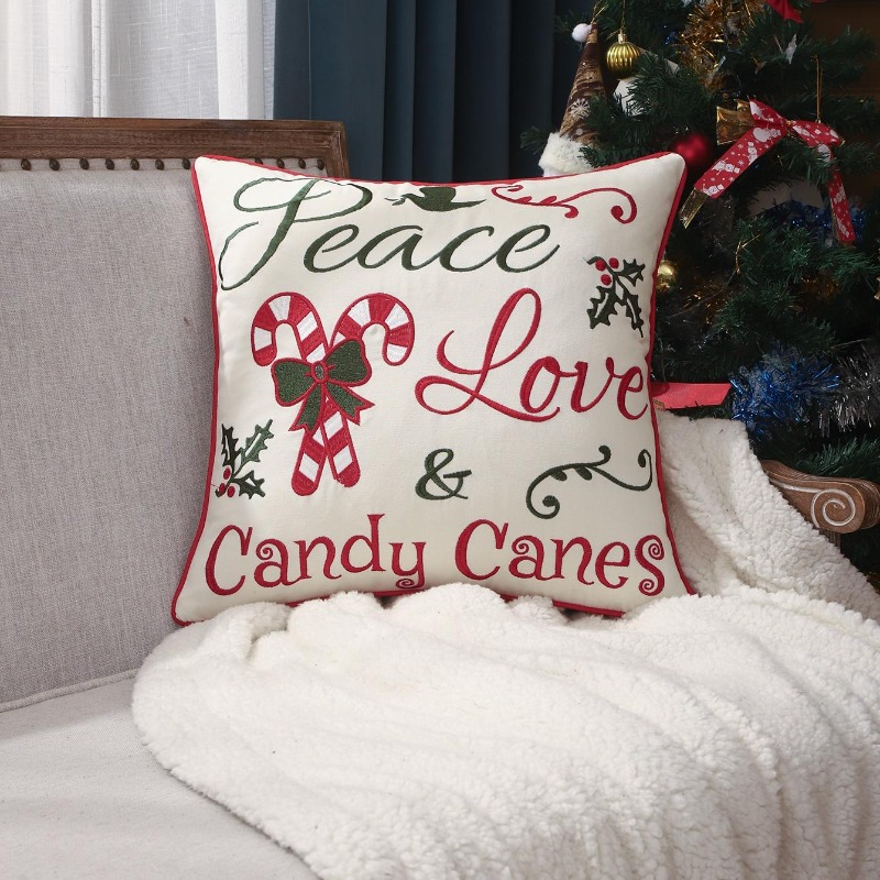 Embroidery Xmas Decorations - Christmas Throw Pillow Cover Peace Love