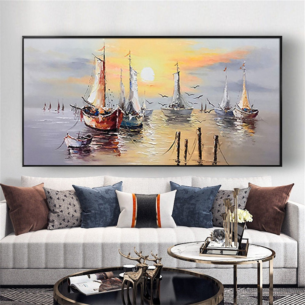 Embroidery Wall Art - 1pc Frameless Canvas Painting Sailing Boat