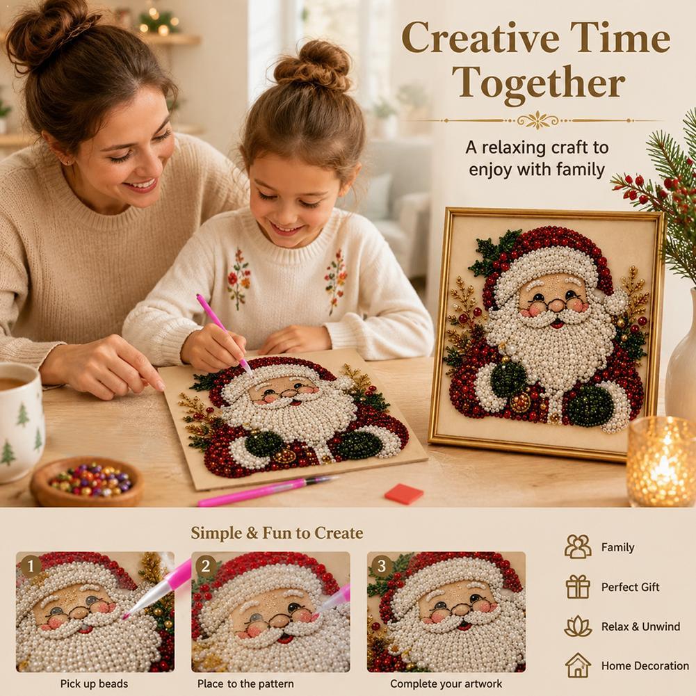 Christmas Santa Claus Pearl Ar - Embroidery Wall Art 评论和价格