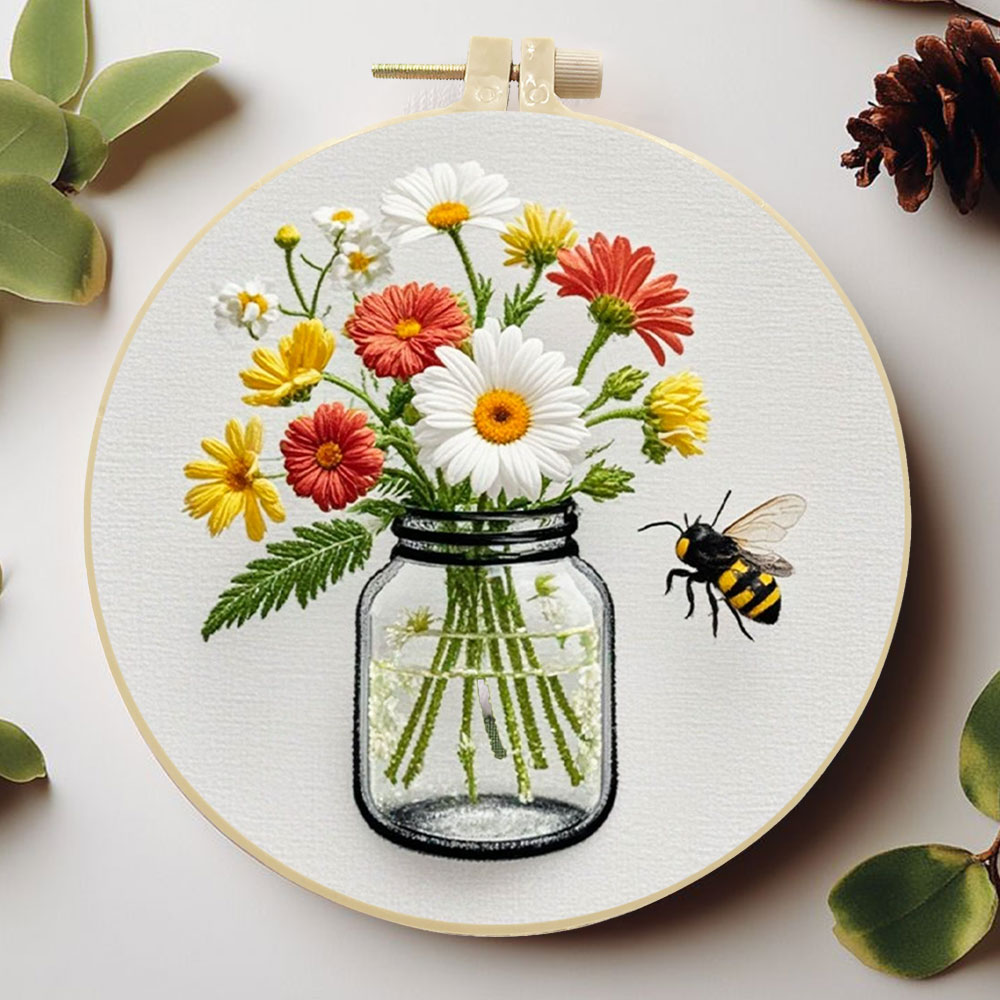 1PCS Diy Embroidery Kits Daisy - Stitch Marker Ring 评论和价格
