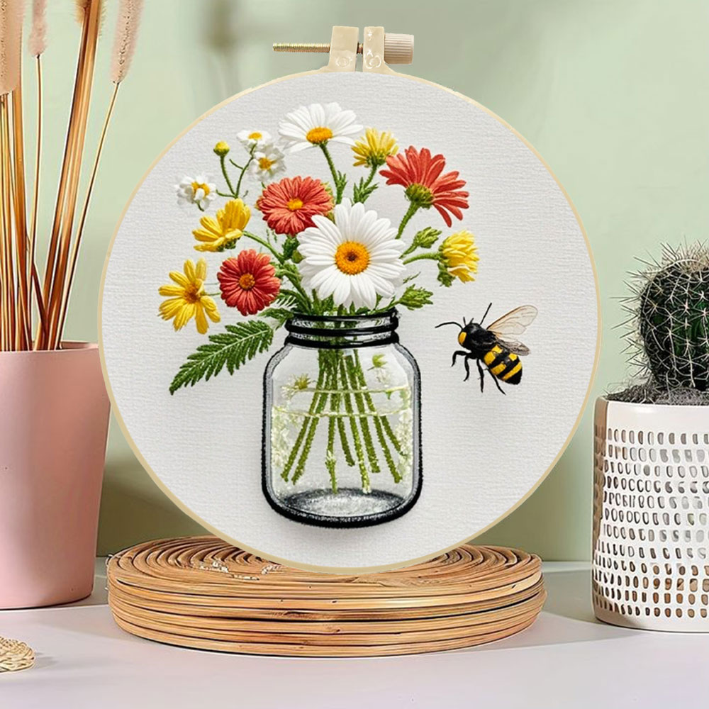 1PCS Diy Embroidery Kits Daisy - Stitch Marker Ring 评论和价格