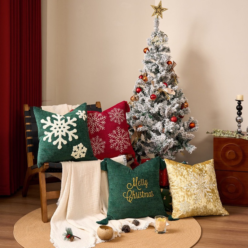 Xmas Snowflake Throw Pillow Co - Embroidery Xmas Decorations 评论和价格