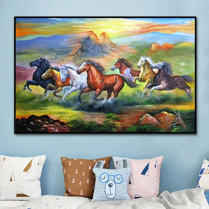 Running Horses 5D Diamond Pain - Embroidery Running Stitch 评论和价格