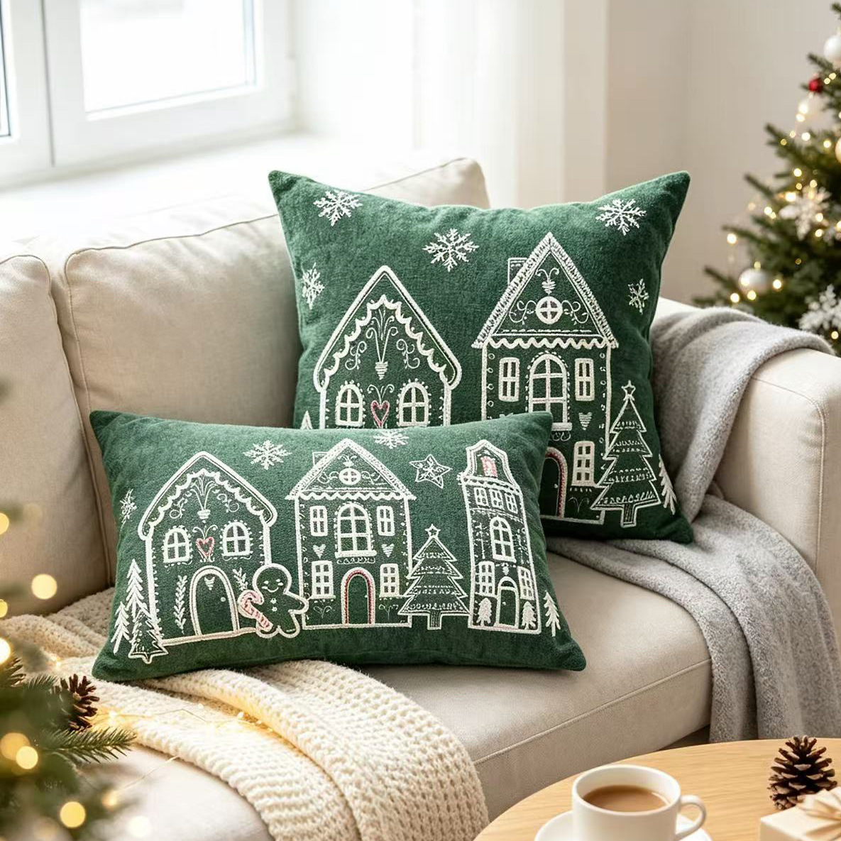Christmas Chenille Cushion Cov - Embroidery Xmas Decorations 评论和价格