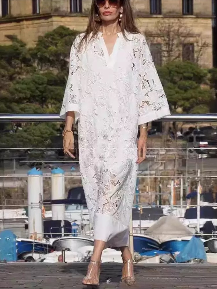 White Embroidery Lace Dress Wo - Embroidery Flower 评论和价格