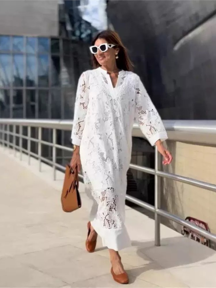 White Embroidery Lace Dress Wo - Embroidery Flower 评论和价格