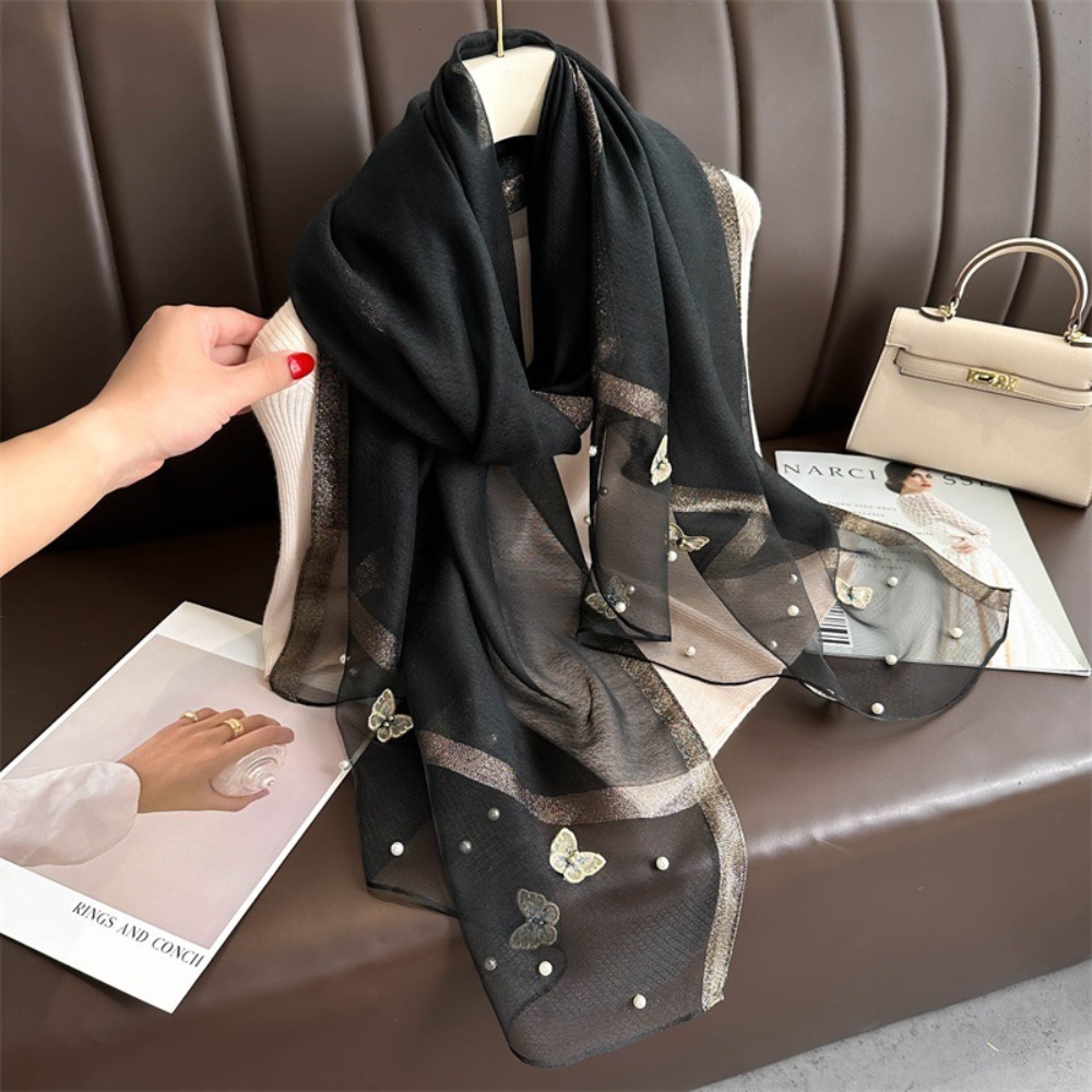 Elegant Thin Silk Scarf Large  - Embroidery Hijab 评论和价格