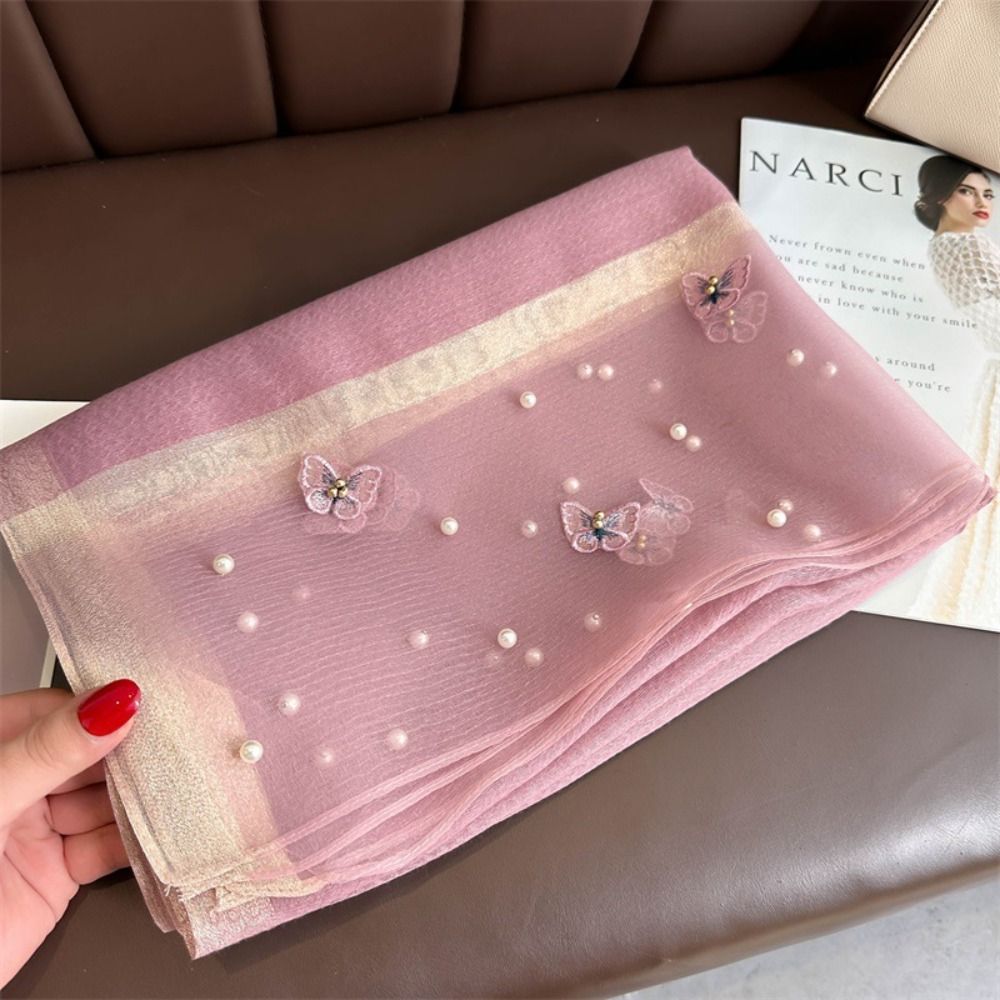 Elegant Thin Silk Scarf Large  - Embroidery Hijab 评论和价格