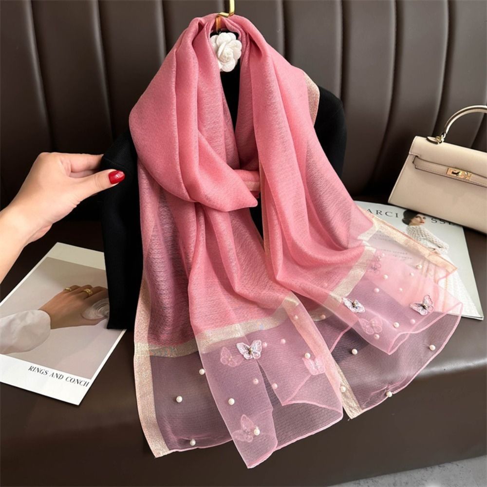 Elegant Thin Silk Scarf Large  - Embroidery Hijab 评论和价格