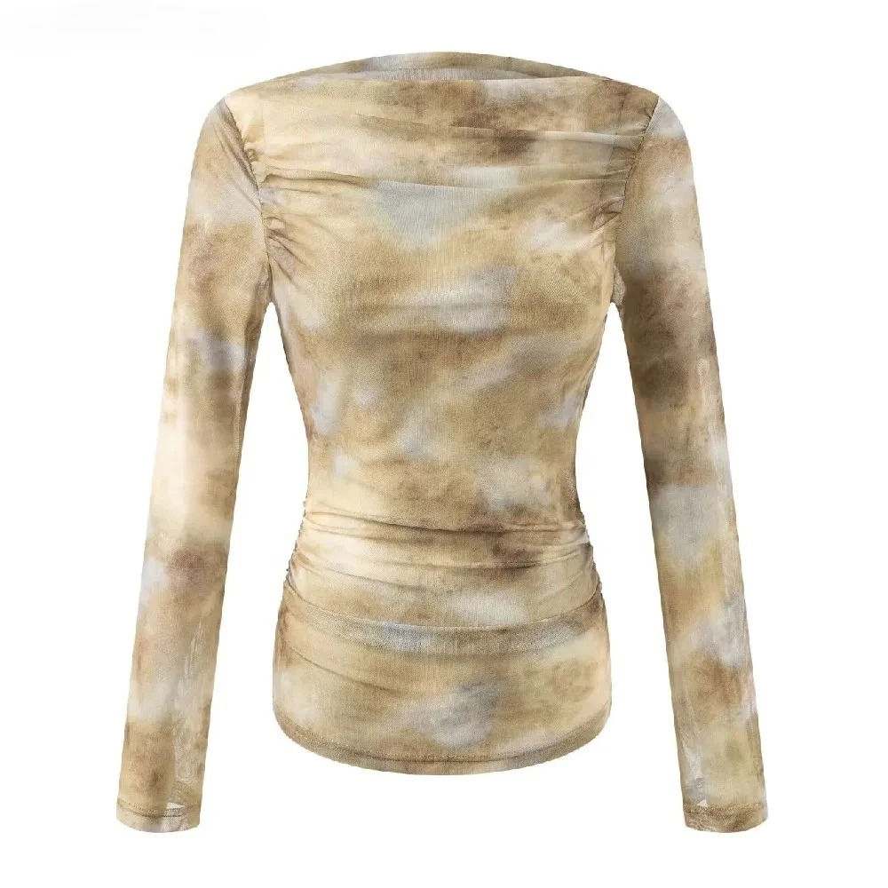 2025 Sexy Tie-Dye Print Ruched - Embroidery Shirt 评论和价格