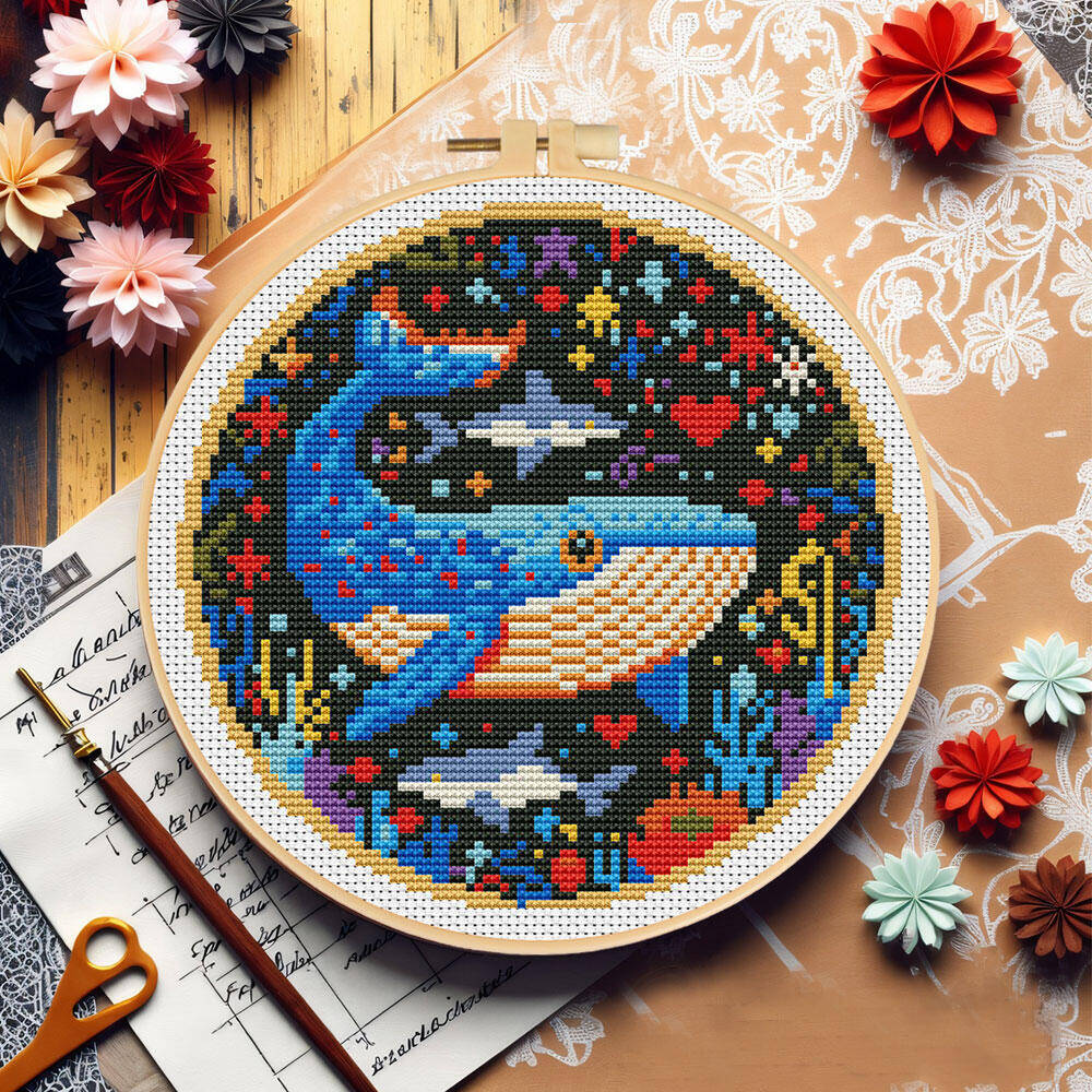 DIY Cross Stitch Whale Embroid - Stitch Marker Ring 评论和价格