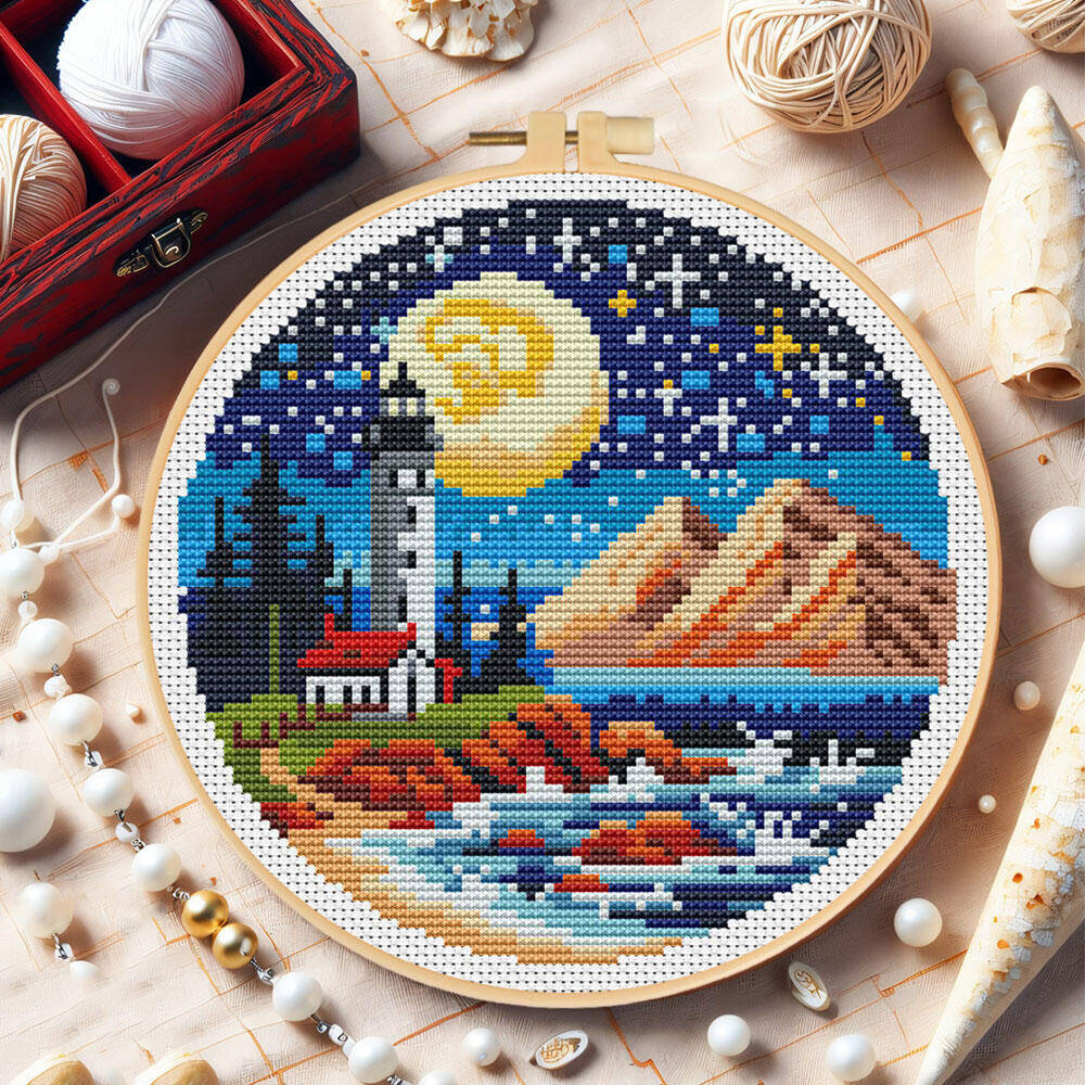 Cross Stitch Lighthouse Sea Mo - Stitch Marker Ring 评论和价格