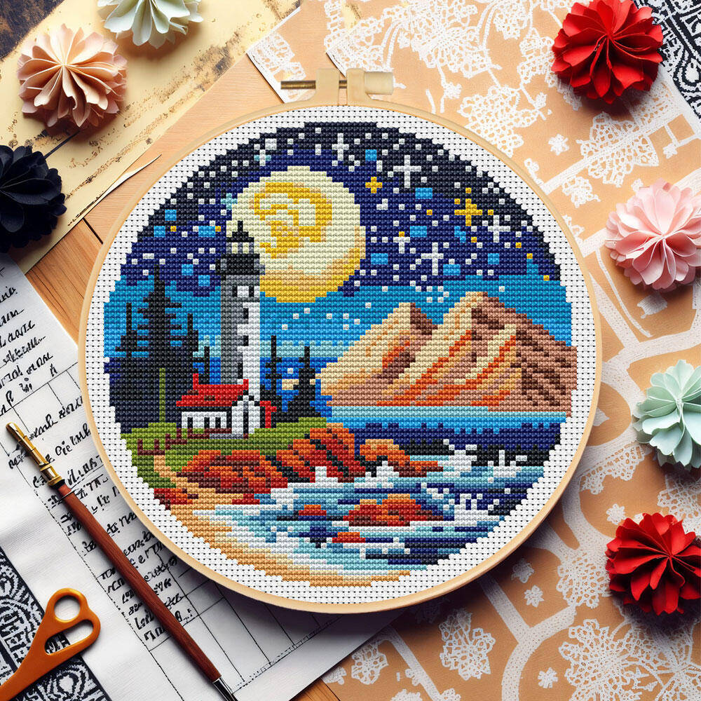 Cross Stitch Lighthouse Sea Mo - Stitch Marker Ring 评论和价格