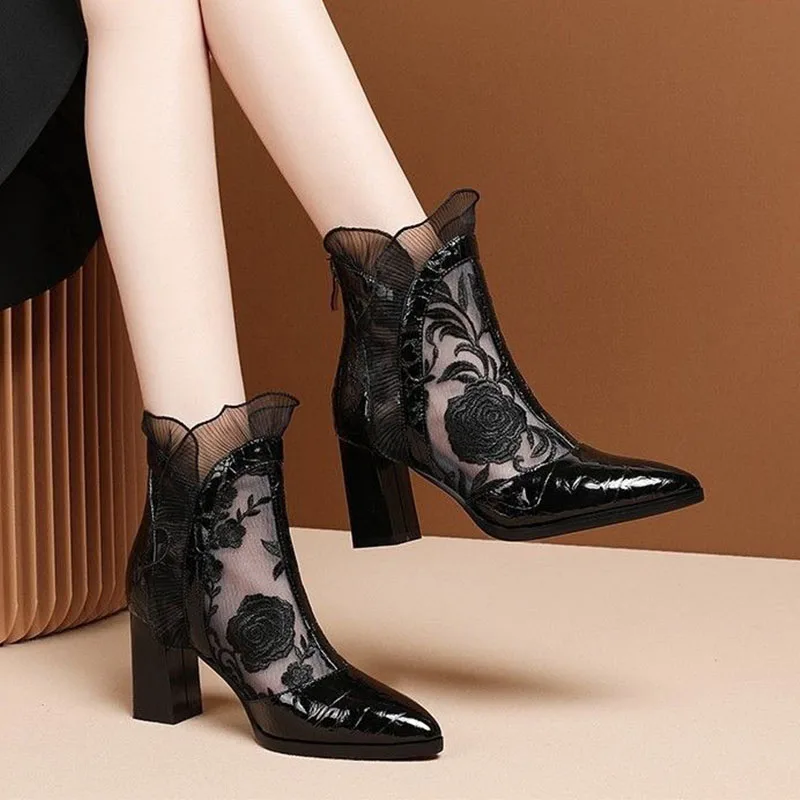 High Heels Women Sexy Embroide - Embroidery Flower 评论和价格
