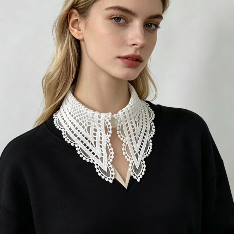 Lady White Ruffled False Colla - Embroidery Origin 评论和价格