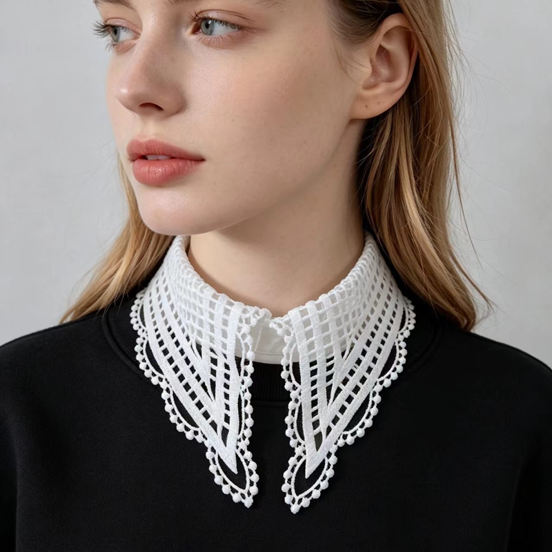 Lady White Ruffled False Colla - Embroidery Origin 评论和价格