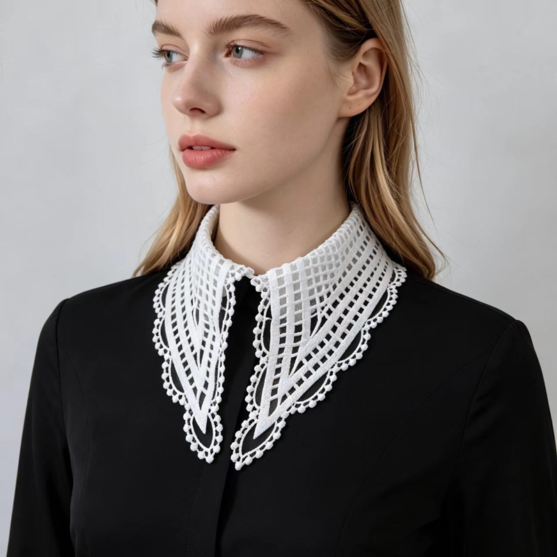 Lady White Ruffled False Colla - Embroidery Origin 评论和价格