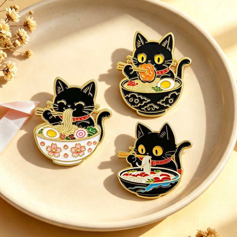 Cute Black Cat Eating Noodles  - Embroidery Simple 评论和价格