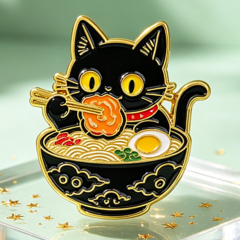 Cute Black Cat Eating Noodles  - Embroidery Simple 评论和价格