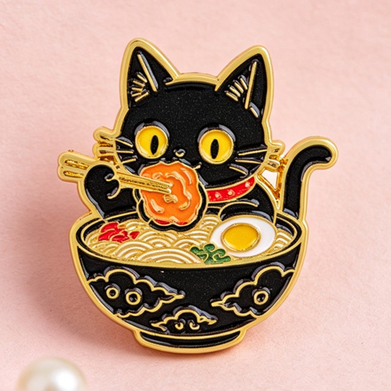 Cute Black Cat Eating Noodles  - Embroidery Simple 评论和价格