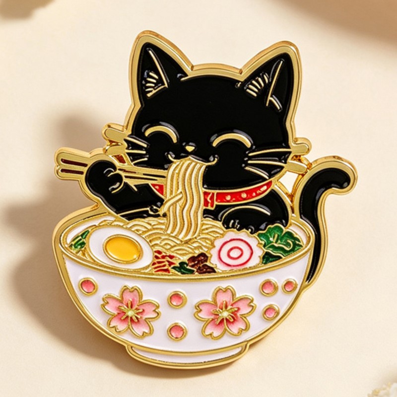 Cute Black Cat Eating Noodles  - Embroidery Simple 评论和价格