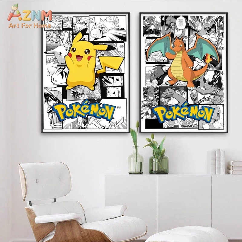 AZNM Pokemon Charizard Pikachu - Embroidery Wall Art 评论和价格